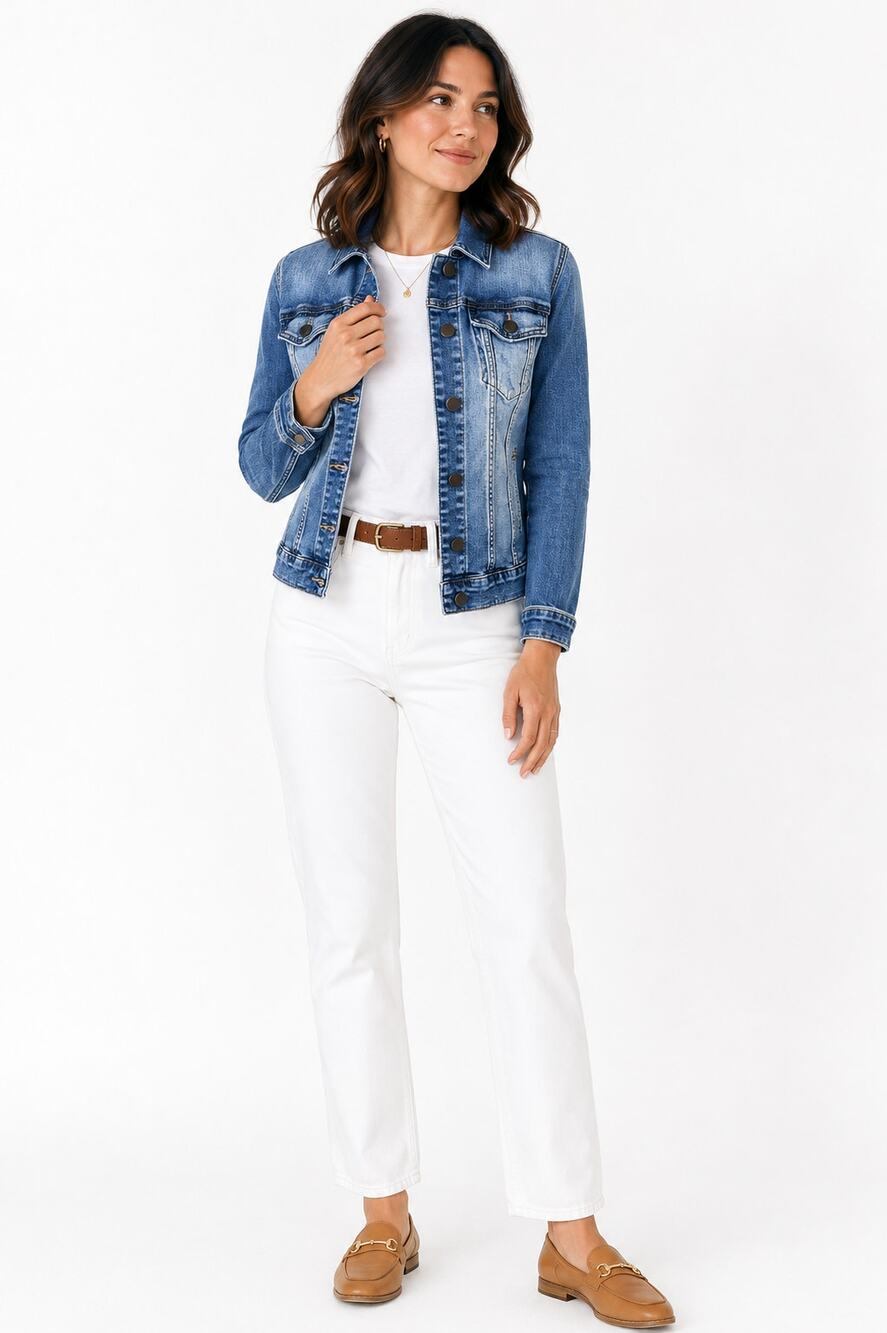 Kut from the Kloth Denim Jean Jacket XS Medium Wash Stretch Trucker Classic